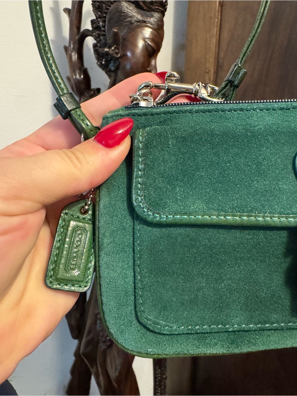 Vintage COACH soho emerald green suede purse wristlet - Picture 4 of 15